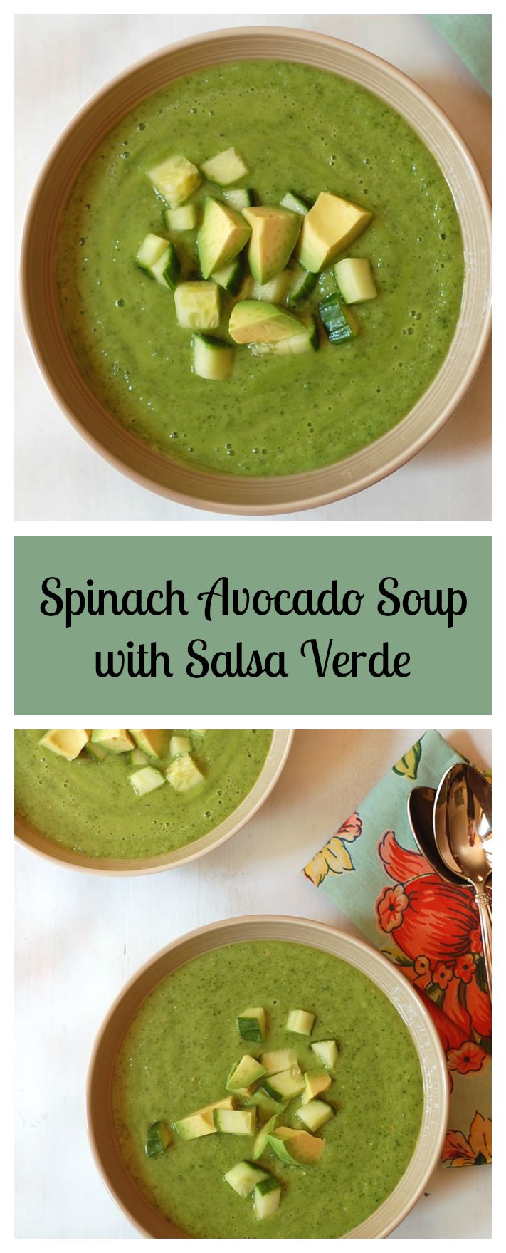 Spinach Avocado Soup with Salsa Verde. Vegan and Gluten-Free! Find the recipe at turniptheoven.com