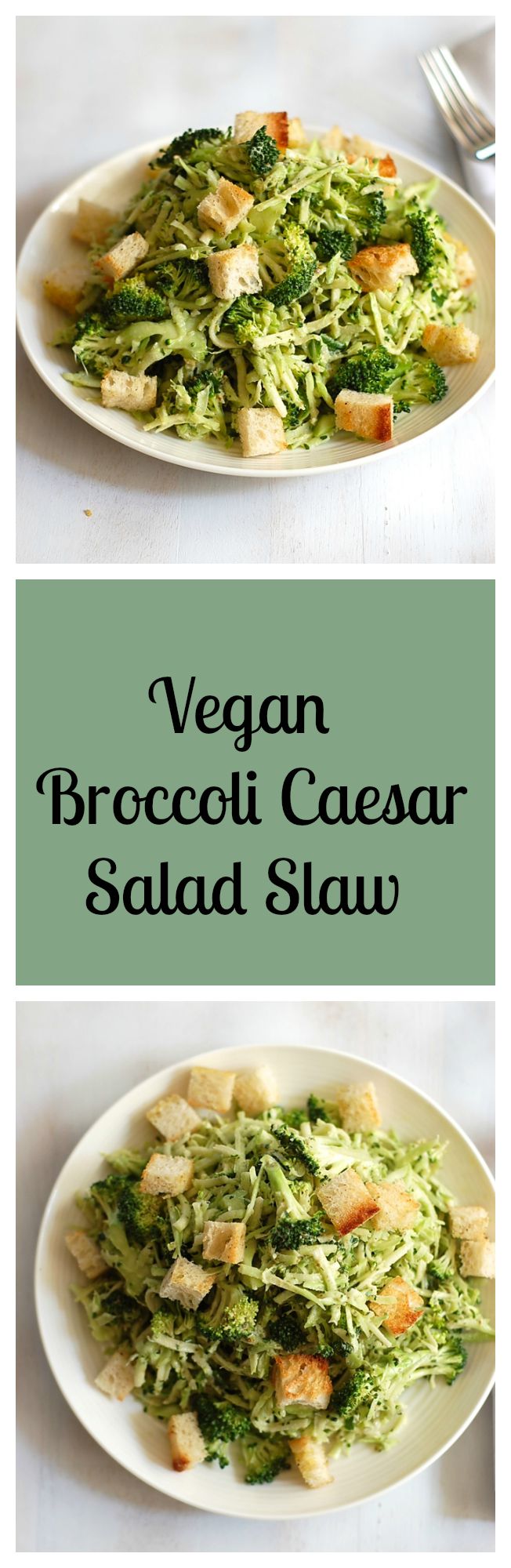 Vegan Broccoli Caesar Salad Slaw. Recipe at turniptheoven.com