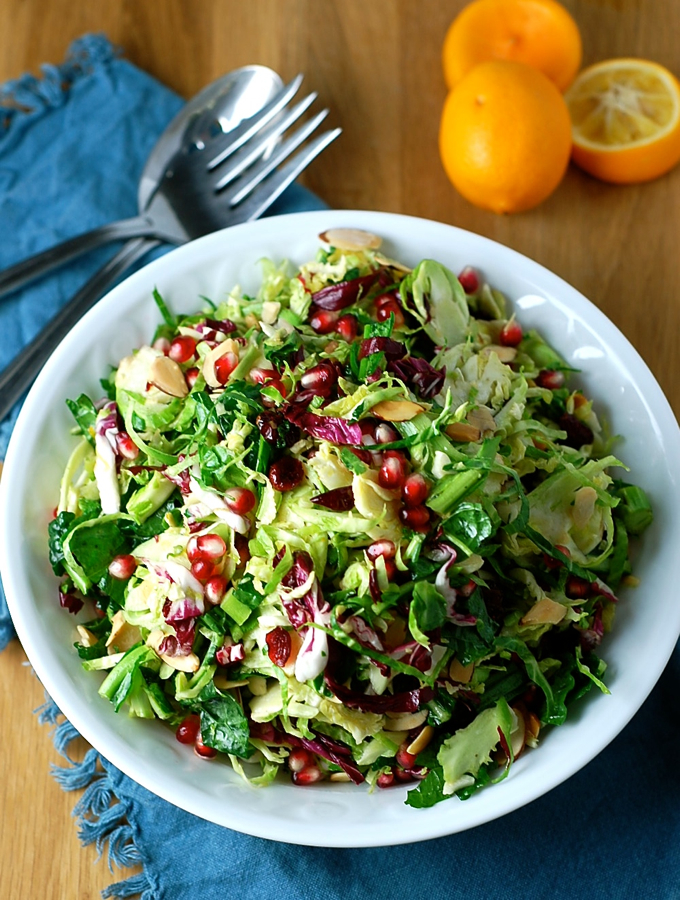 Shredded Brussels sprouts with meyer lemon and pomegranate 