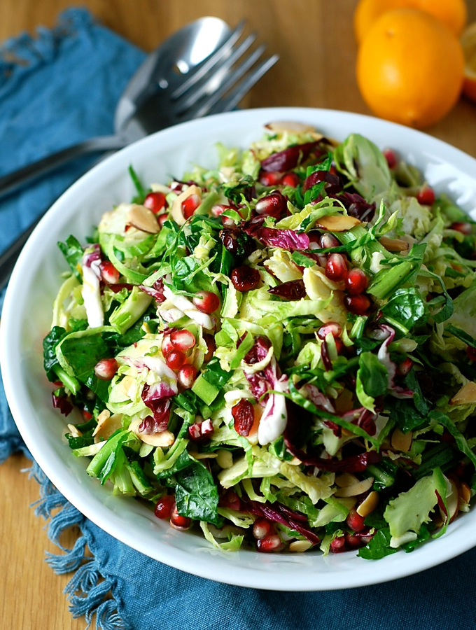 Shredded Brussels Sprouts with Meyer Lemon and Pomegranate