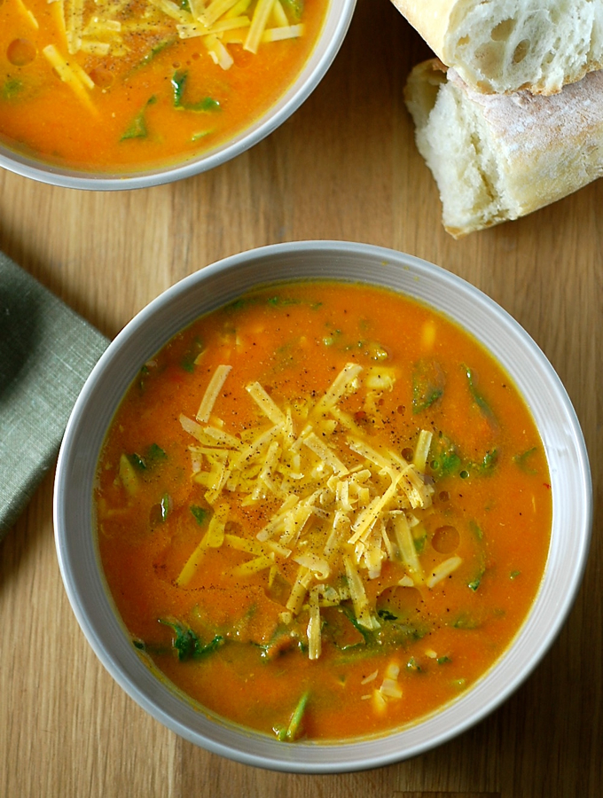Carrot Cheddar Soup with Kale