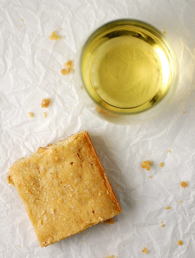 Easy butterscotch blondies with chardonnay