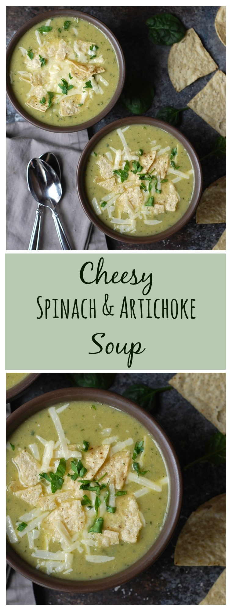 All the flavors of spinach and artichoke dip in soup form. Vegetarian, gluten-free, and only 250 calories a bowl.