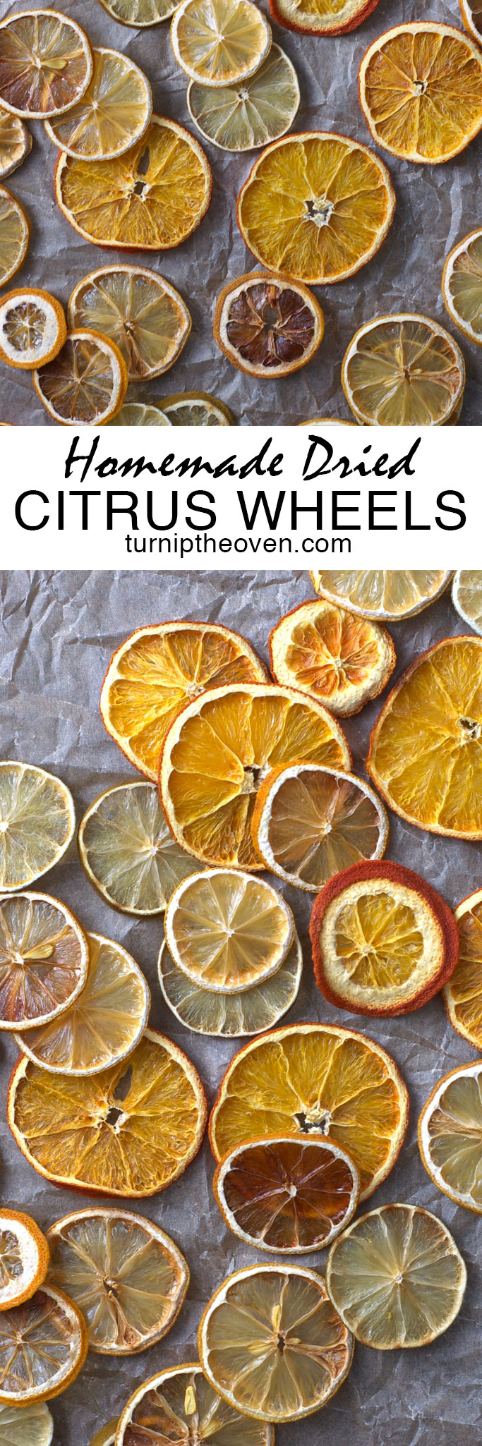 These homemade dried citrus wheels are a fantastic DIY project! Use them to make flavored salts and sugars, decorate cakes, or dip them in chocolate. They are gluten-free, vegan, and all-natural, too!