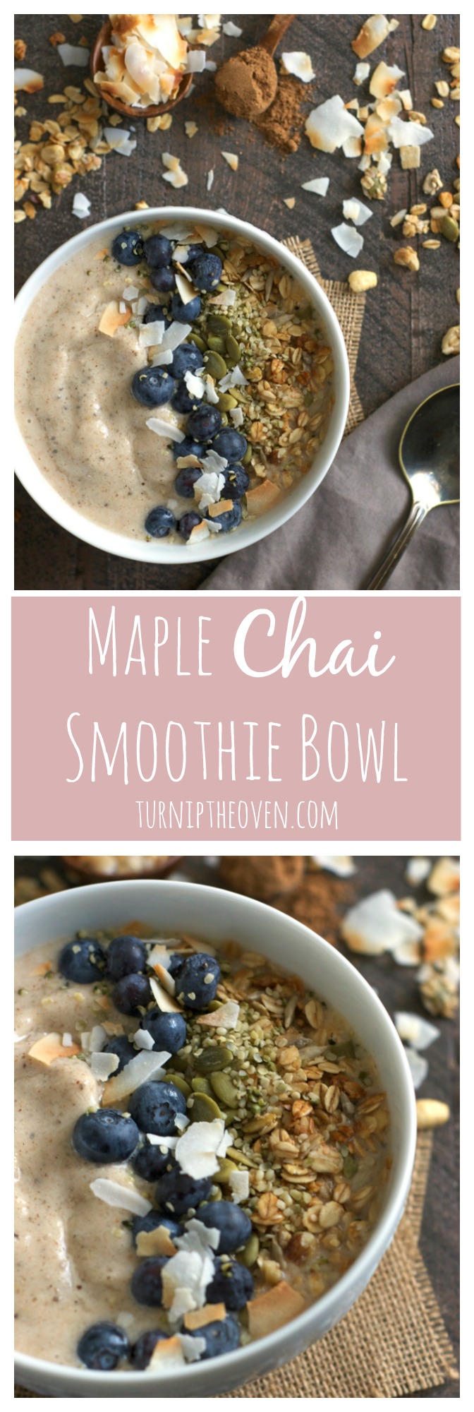 Sweet, smoky maple syrup and spicy chai are a perfect match in this easy, gluten-free, vegan smoothie bowl. Get the recipe and don't forget to load on the toppings!