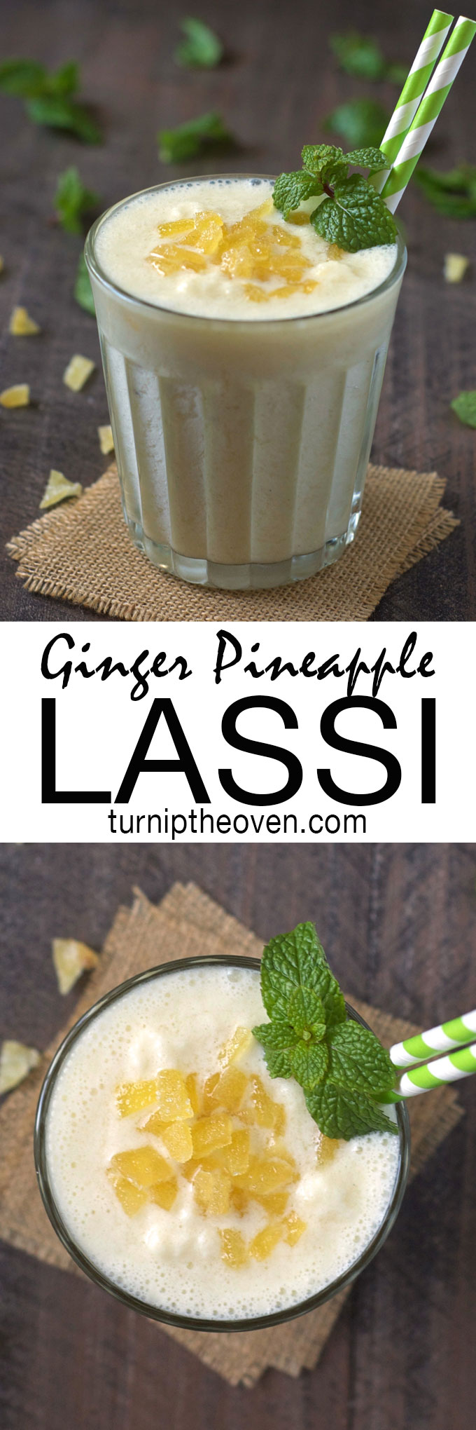 This ginger pineapple lassi is a great way to spice up your morning smoothie routine! Made with only six simple, real food ingredients, it's packed with calcium and vitamin C. 