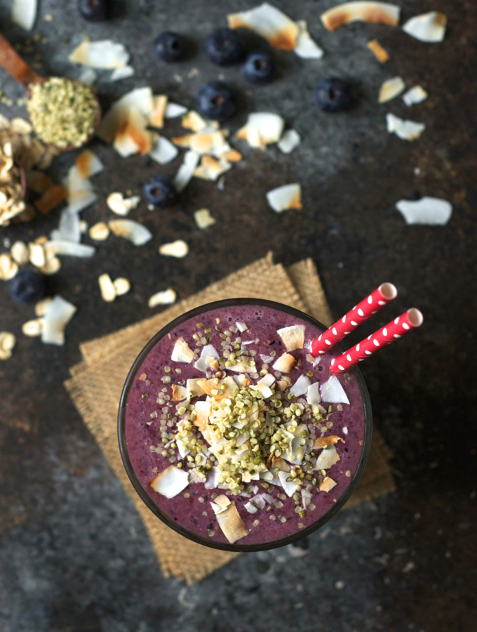 Blueberry Beet Smoothie with Hemp Seeds and Coconut