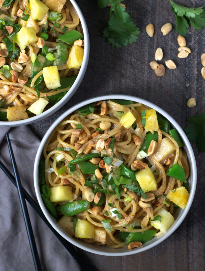 Coconut Sesame Noodles with Pineapple and Snap Peas