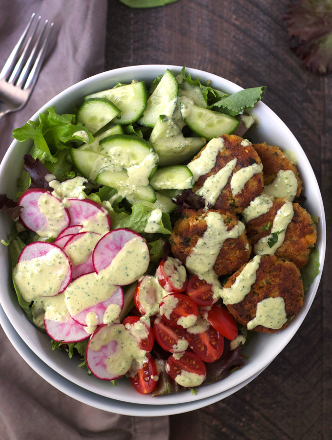 Quick and Easy Falafel Salad with Tahini Lime Dressing