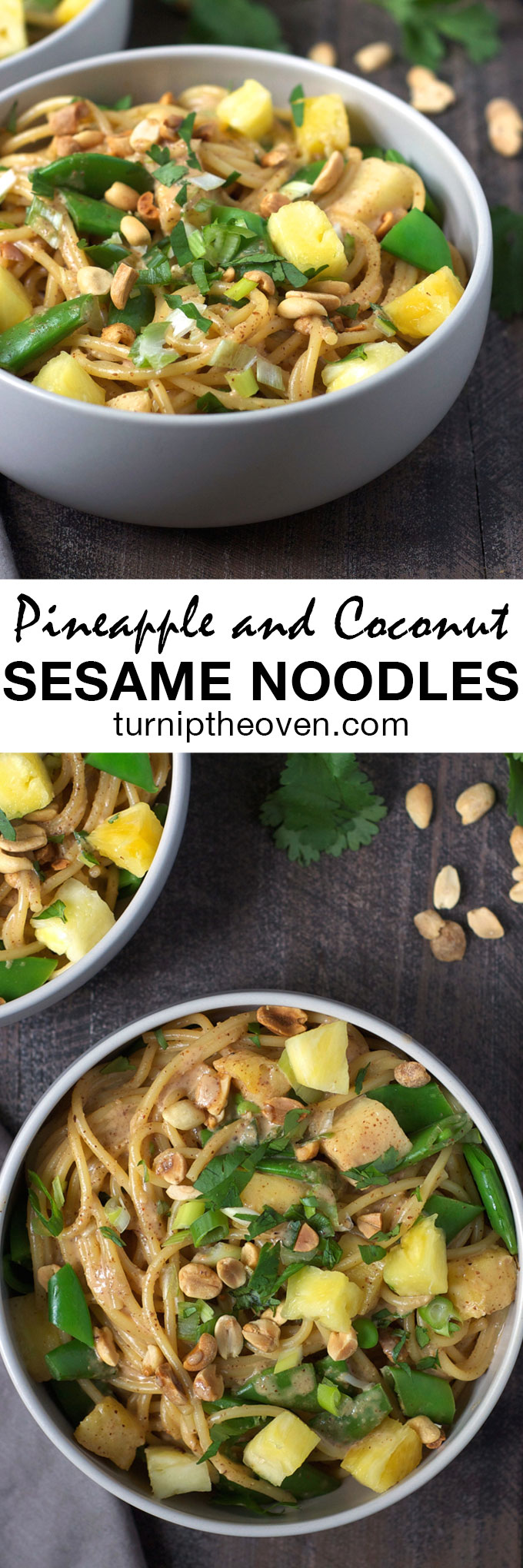 Sesame noodles are given a luxurious, tropical makeover with coconut milk and chunks of juicy fresh pineapple! This healthy, vegan dish is easy enough for a week night dinner, and leftovers are great for lunch all week.