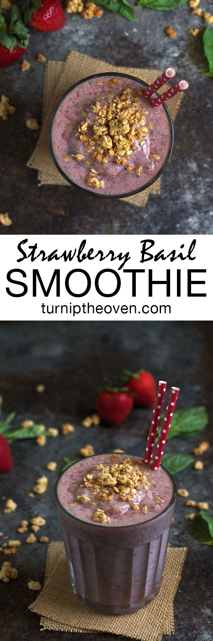 This gluten-free, vegan strawberry smoothie gets an unexpected burst of flavor from fresh basil. It's a delicious and healthy way to start your morning!