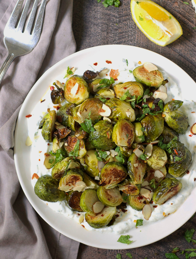 Roasted Brussels Sprouts with Lemon Yogurt