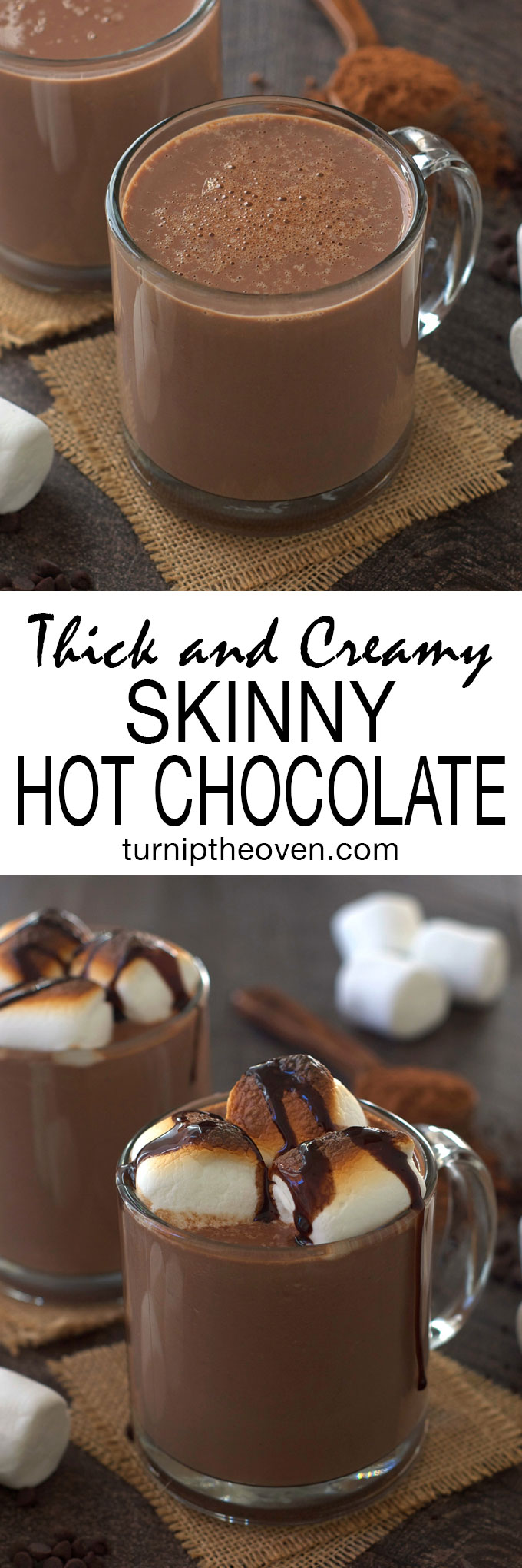 You will never believe this super thick and creamy skinny hot chocolate is made with low-fat milk and has fewer than 250 calories per cup!