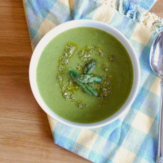 Asparagus and Pea Soup with Mint Pesto