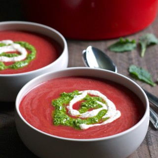 Chilled Tomato Beet Soup with Pesto