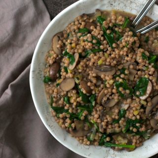 Israeli Couscous Risotto with Mushrooms and Spinach